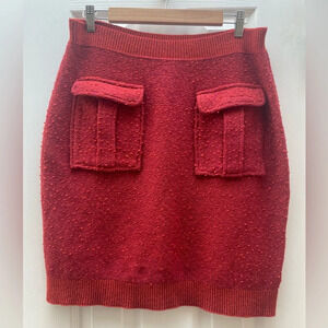 Anthropologie Deep Red Textured Knit Mini Skirt with Front Pockets